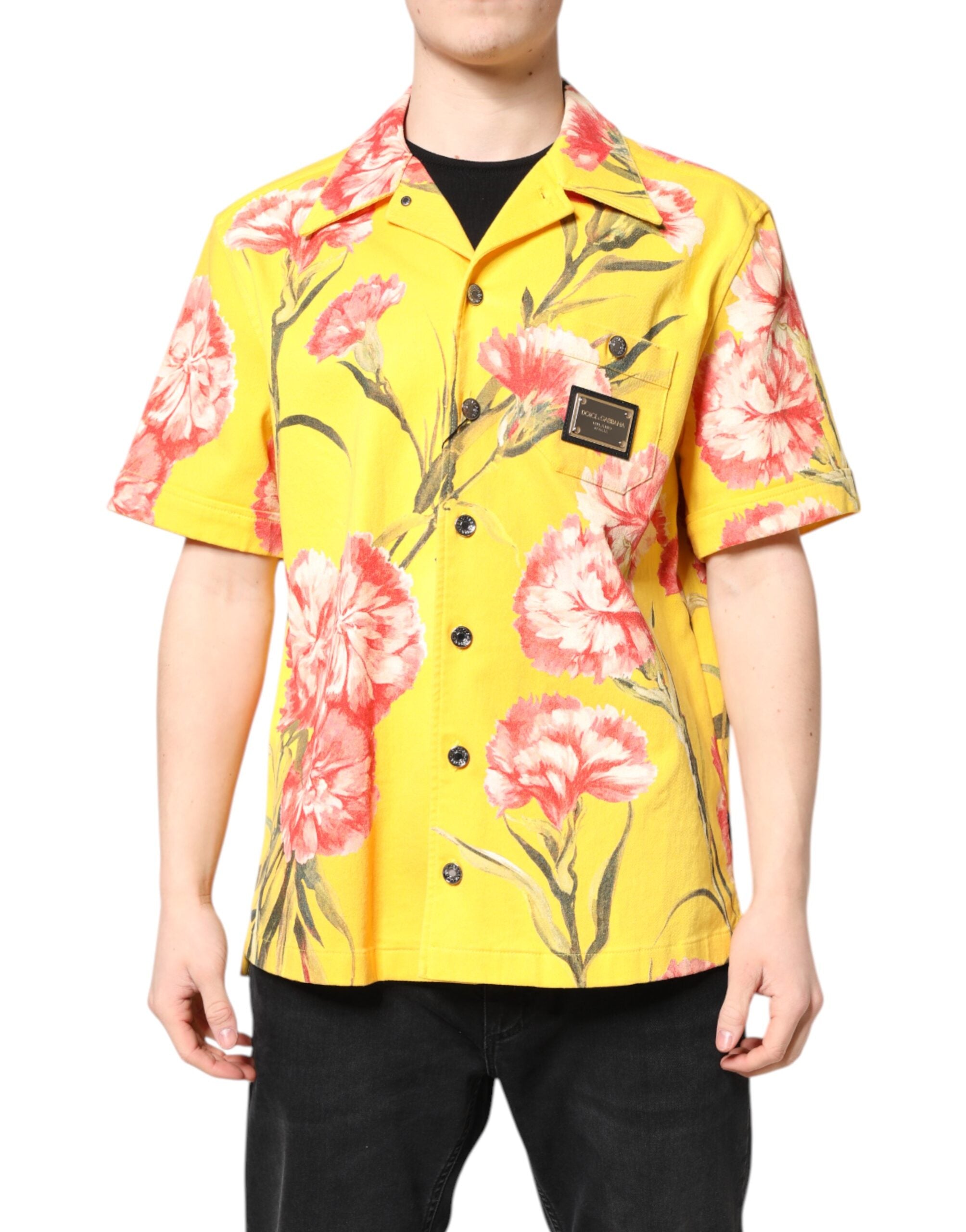 Dolce & Gabbana Yellow Floral Men's Button Down Casual Shirt